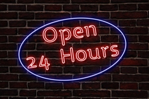 Leuchtreklame - Open 24 Hours